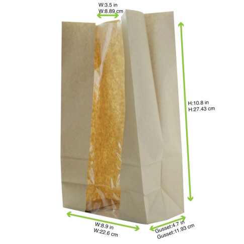 Sac SOS papier kraft brun avec fenêtre  225x120mm H375mm