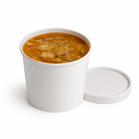 Pot carton blanc chaud et froid avec couvercle carton   H85mm 350ml