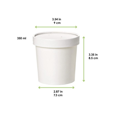 Pot carton blanc chaud et froid avec couvercle carton   H85mm 350ml