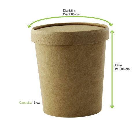 Pot carton brun chaud et froid avec couvercle carton   H100mm 470ml