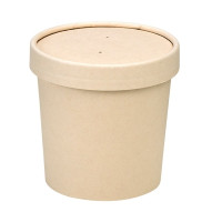 Pot carton fibre de bambou chaud et froid avec couvercle   H86mm 350ml