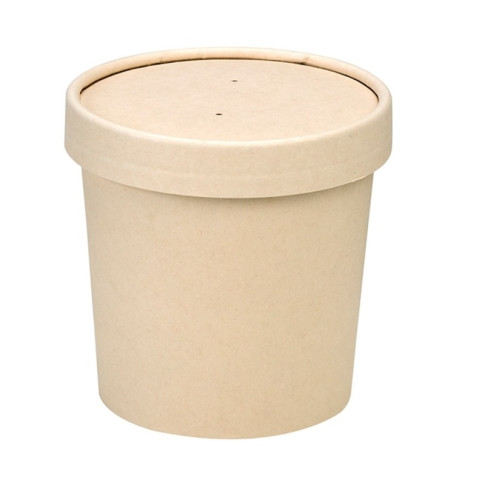 Pot carton fibre de bambou chaud et froid avec couvercle   H86mm 350ml