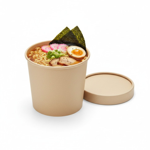 Pot carton fibre de bambou chaud et froid avec couvercle   H86mm 350ml