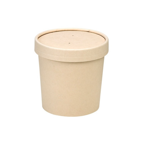 Pot carton fibre de bambou chaud et froid avec couvercle   H86mm 350ml