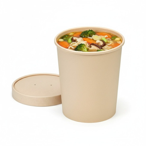 Pot carton fibre de bambou chaud et froid avec couvercle   H140mm 940ml