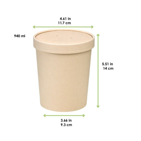 Pot carton fibre de bambou chaud et froid avec couvercle   H140mm 940ml