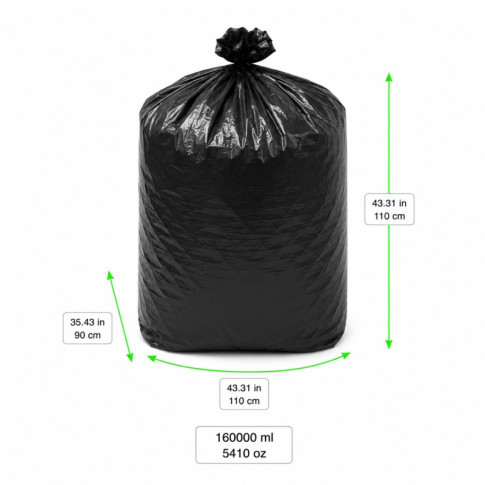 Sac poubelle noir  900x1 100mm H1 100mm 160000ml