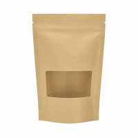 Sac poche debout kraft transparent avec zip de fermeture 130x35mm H210mm