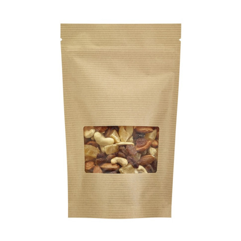Sac poche debout kraft transparent avec zip de fermeture 130x35mm H210mm