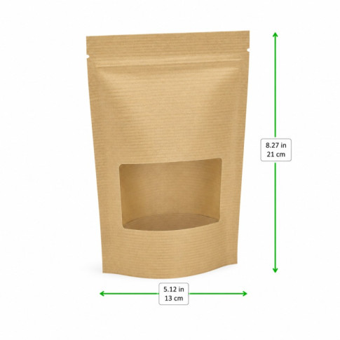 Sac poche debout kraft transparent avec zip de fermeture 130x35mm H210mm