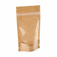 Sac poche debout kraft transparent avec zip de fermeture  160x37mm H240mm