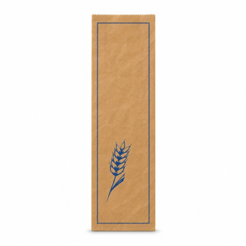 Sac à pain papier kraft brun décor bleu  170x70mm H490mm