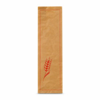 Sac à pain papier kraft brun décor rouge  190x70mm H590mm