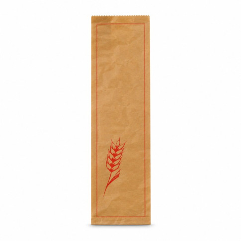 Sac à pain papier kraft brun décor rouge  190x70mm H590mm