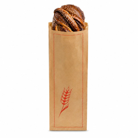 Sac à pain papier kraft brun décor rouge  180x70mm H610mm