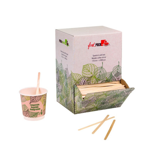 Spatule à café bois à bouts arrondis en boite distributrice  5 H110mm