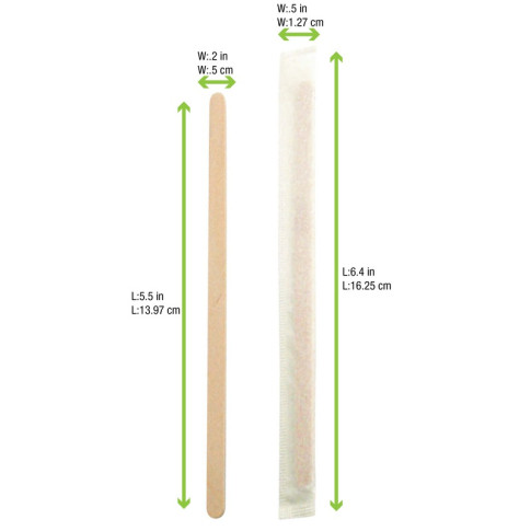 Spatule à café en bois emballée individuellement  5x10mm H140mm