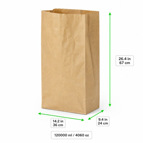 Sac poubelle papier kraft 2 feuilles type  60L  360x240mm H670mm 120000ml