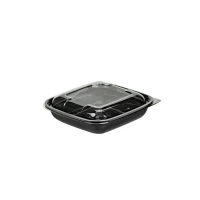 Saladier PET carré noir avec couvercle  190x190mm H45mm 750ml