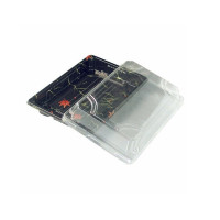 Barquette sushi plastique PS décoré avec couvercle transparent  165x114mm H37mm