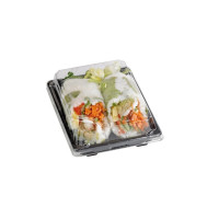 Barquette sushi plastique PS noir avec couvercle PET transparent Suky  220x140mm H40mm