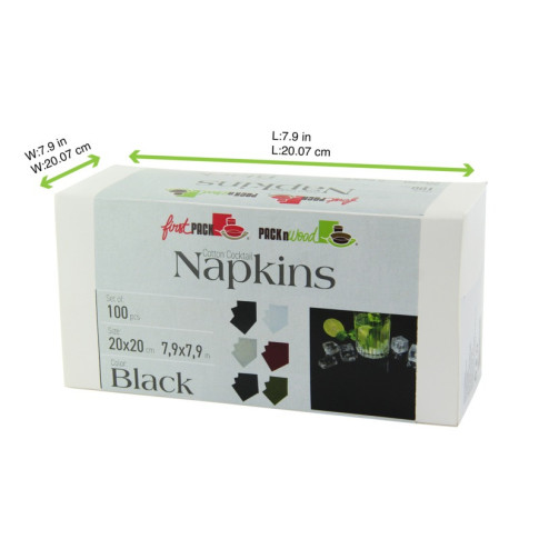 Serviette cocktail coton noir  200x195mm