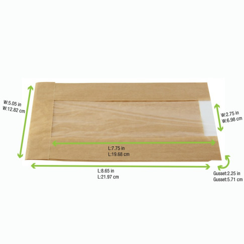 Sac papier kraft brun à fenêtre 60x180mm H220mm