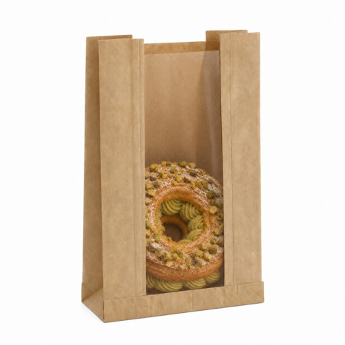 Sac papier kraft brun à fenêtre microperforée 180x40mm H220mm