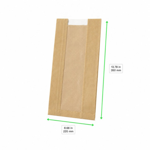 Sac papier kraft brun à fenêtre microperforée 220x110mm H350mm