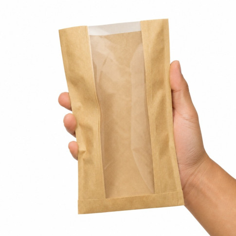 Sac papier kraft brun à fenêtre microperforée 220x110mm H350mm