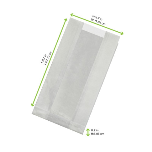 Sac blanc ingraissable en papier kraft à fenêtre plastique PP 220x120mm H50mm