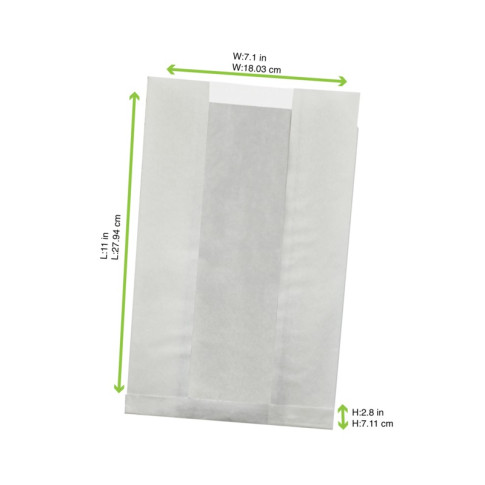 Sac blanc ingraissable en papier kraft à fenêtre plastique PP 280x180mm H80mm