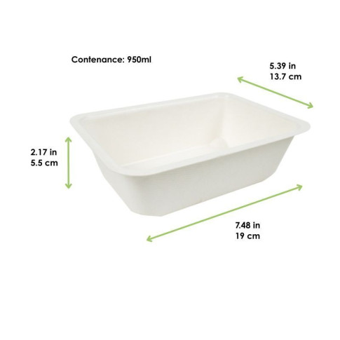Barquette scellable pulpe laminée PLA  190x137mm H55mm 950ml