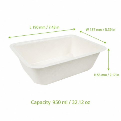 Barquette scellable pulpe laminée PLA  190x137mm H55mm 950ml