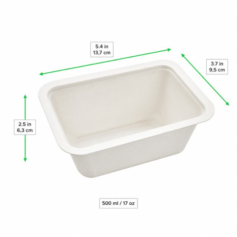 Barquette scellable pulpe laminée PLA  137x95mm H63mm 500ml