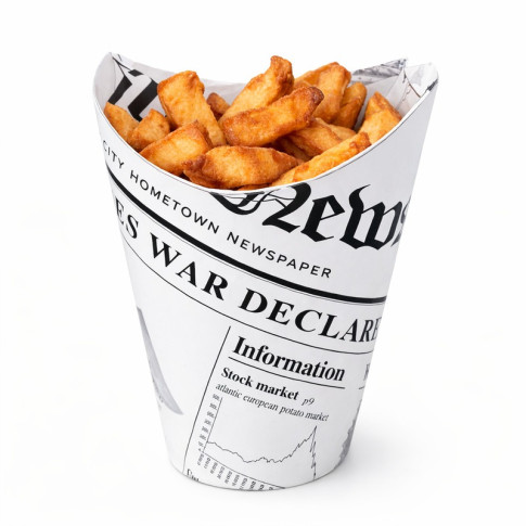 Gobelet snack refermable perforé carton blanc décor journal   H118mm 270ml