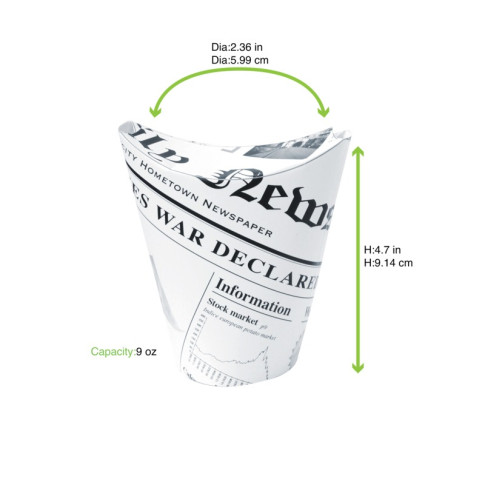 Gobelet snack refermable perforé carton blanc décor journal   H118mm 270ml