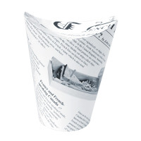 Gobelet snack refermable perforé carton blanc décor journal  H135mm 350ml