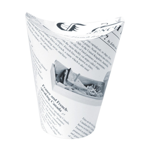 Gobelet snack refermable perforé carton blanc décor journal  H135mm 350ml