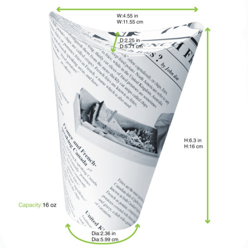 Gobelet snack refermable perforé carton blanc décor journal   H157mm 480ml
