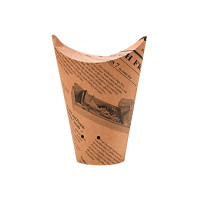 Gobelet snack refermable perforé carton brun décor journal   H123mm 480ml