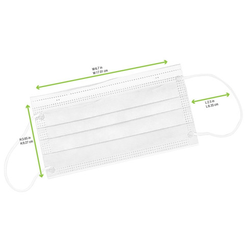Masque non-stérile 3 plis non-tissé blanc  175x95mm