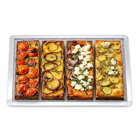 Grille à pizza rectangulaire aluminium à fond ajouré 300x200mm H10mm
