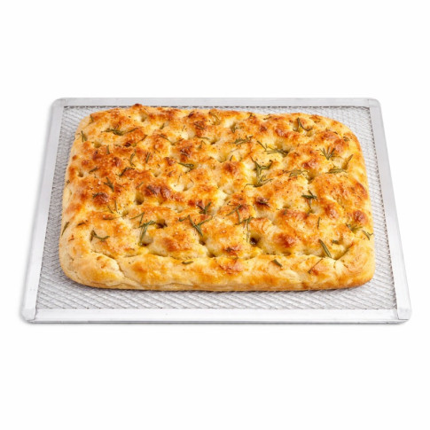 Grille à pizza rectangulaire aluminium à fond ajouré 400x280mm H10mm