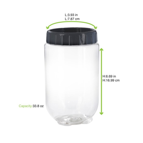 Bocal Bokolock en plastique PET réutilisable avec couvercle clipsable, empilable  H170mm 1000ml