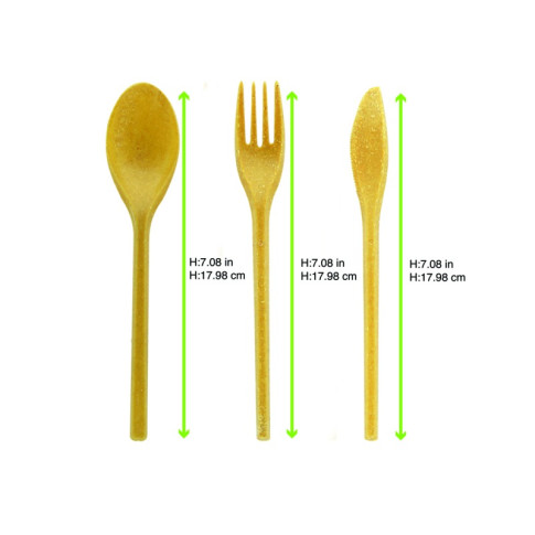 WOODARY Kit couverts réemployable bois composite: couteau fourchette serviette, emballage kraft  250