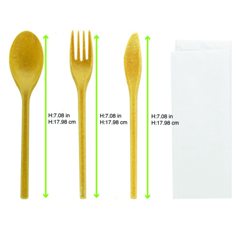 WOODARY Kit couverts réemployable bois composite: couteau fourchette cuillere serviette  250