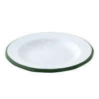 Assiette Enamel blanc en acier émaillé à bord vert   H30mm