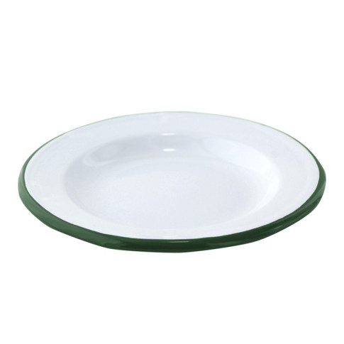 Assiette Enamel blanc en acier émaillé à bord vert   H30mm