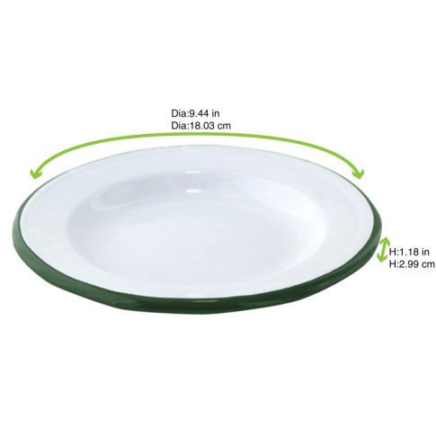 Assiette Enamel blanc en acier émaillé à bord vert   H30mm